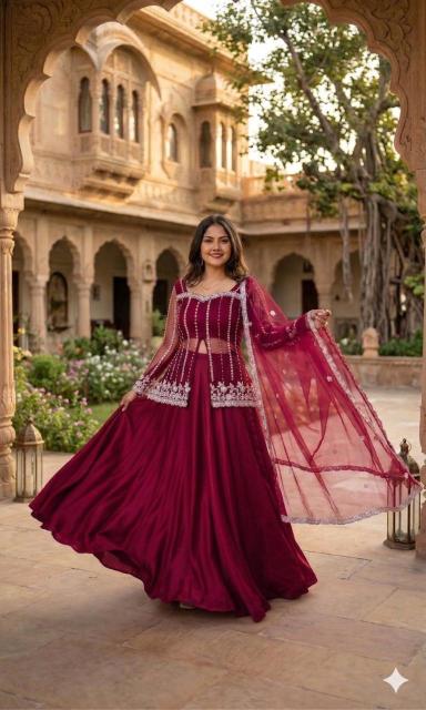 HB 251 Rangoli silk maroon Wholesale lehenga market in Chandni Chowk - wholesale export